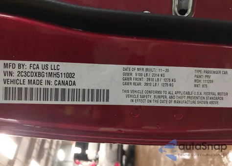 2021 Dodge Charger Sxt Rwd из США, поврежденный, VIN 2C3CDXBG1MH511002